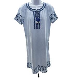 Vineyard Vines Blue and White Striped Embroidered Shift Cottage Dress Sz XS